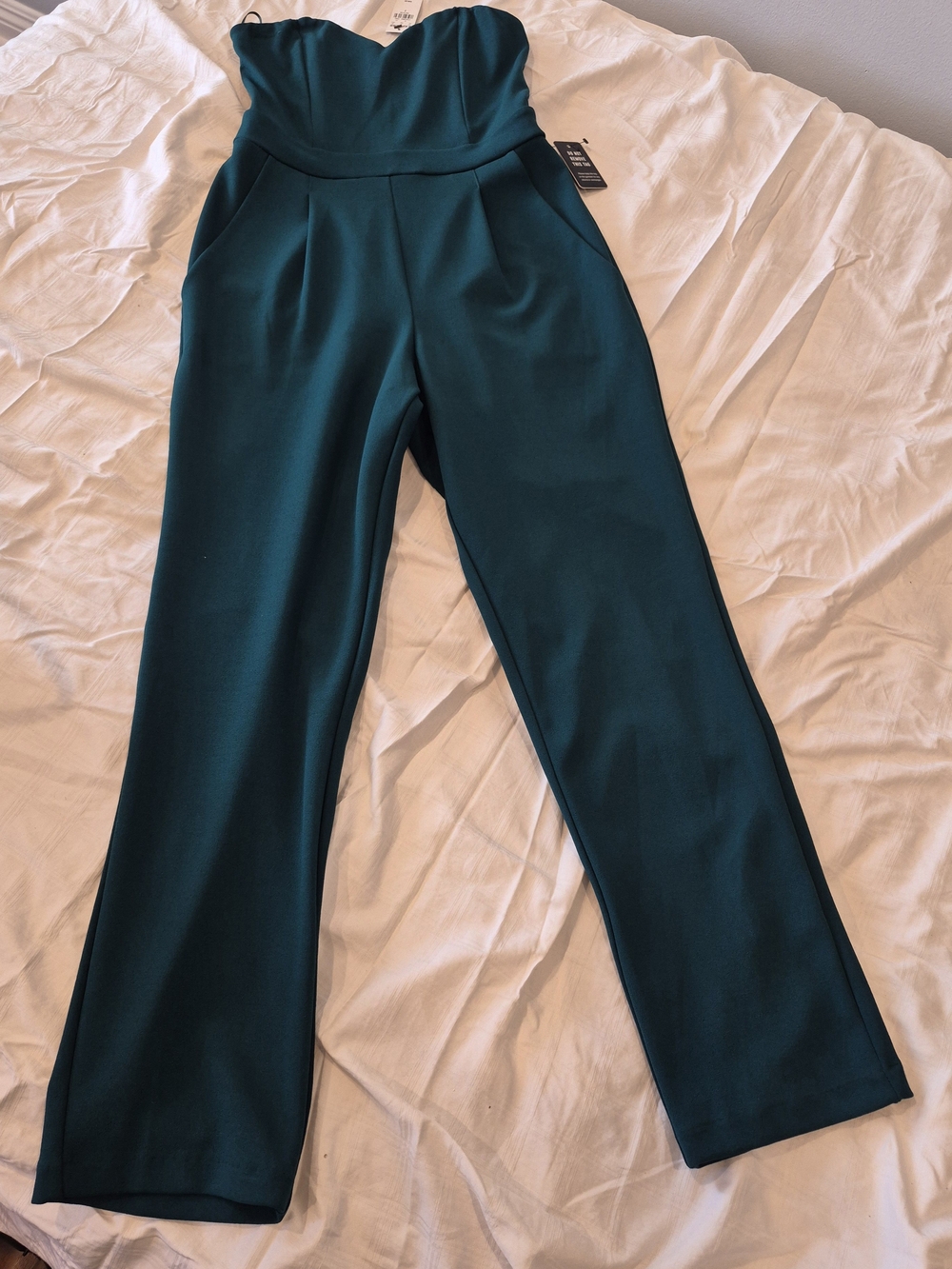 Express Strapless Teal Wide-Leg Jumpsuit